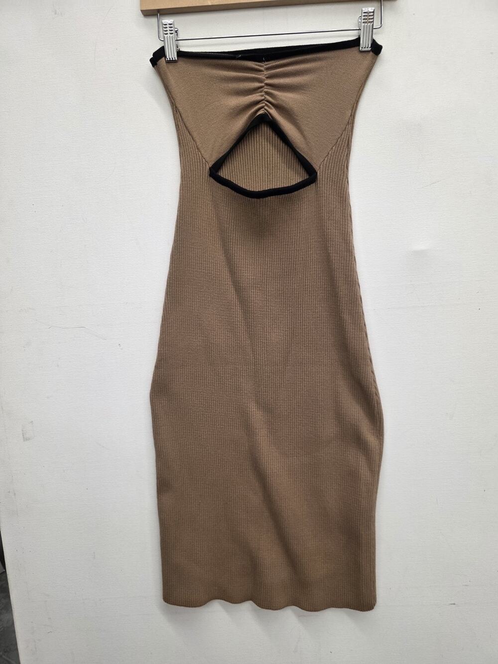 Tan Black Sleeveless Ribbed Sweater Dress Cutout Size Small